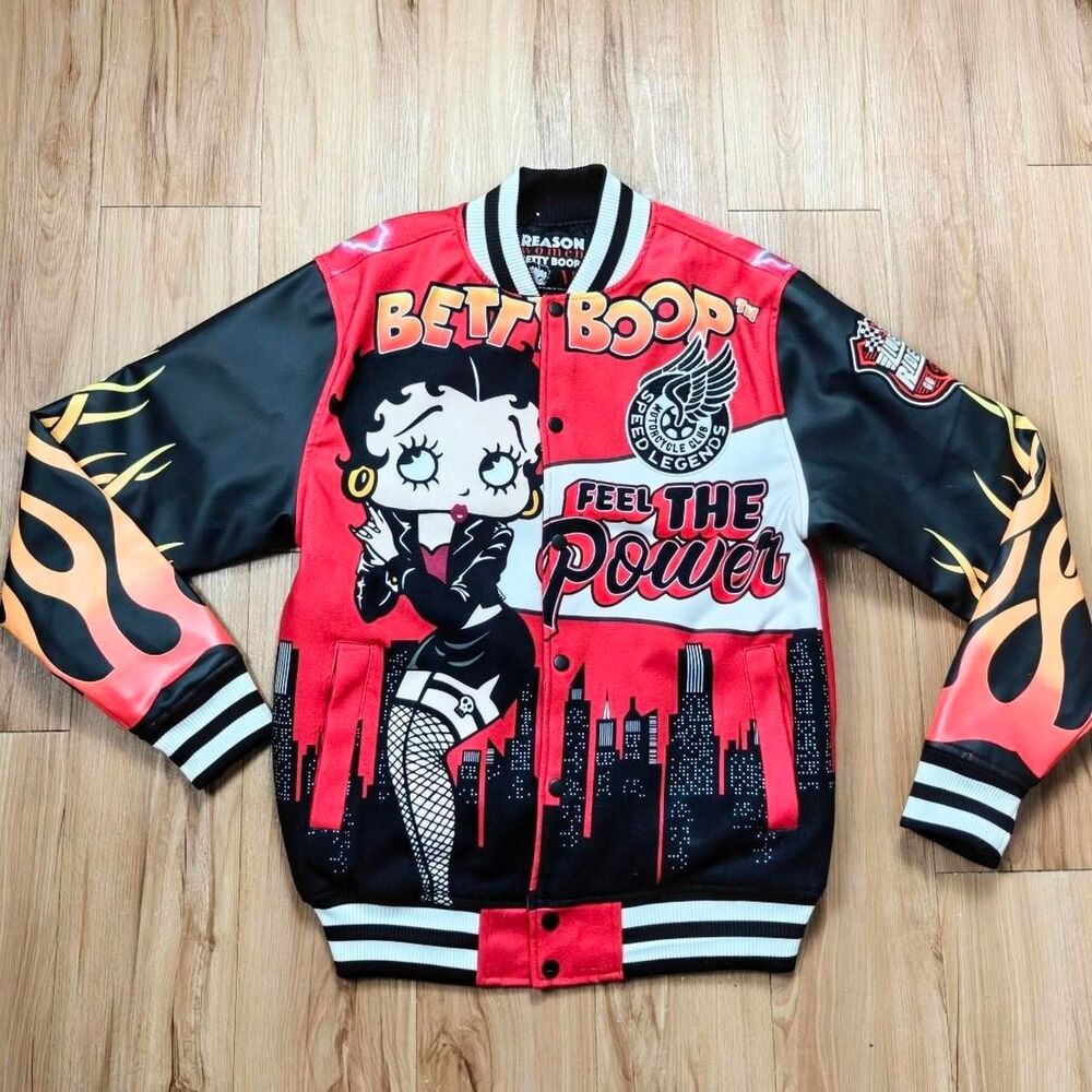 Y2K Style Flame Betty Boop Bomber Biker Jacket